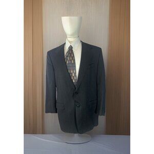 Lee Newman Men's Blazer Jacket Size 44 Black pinstripe 100% Wool made in Italy